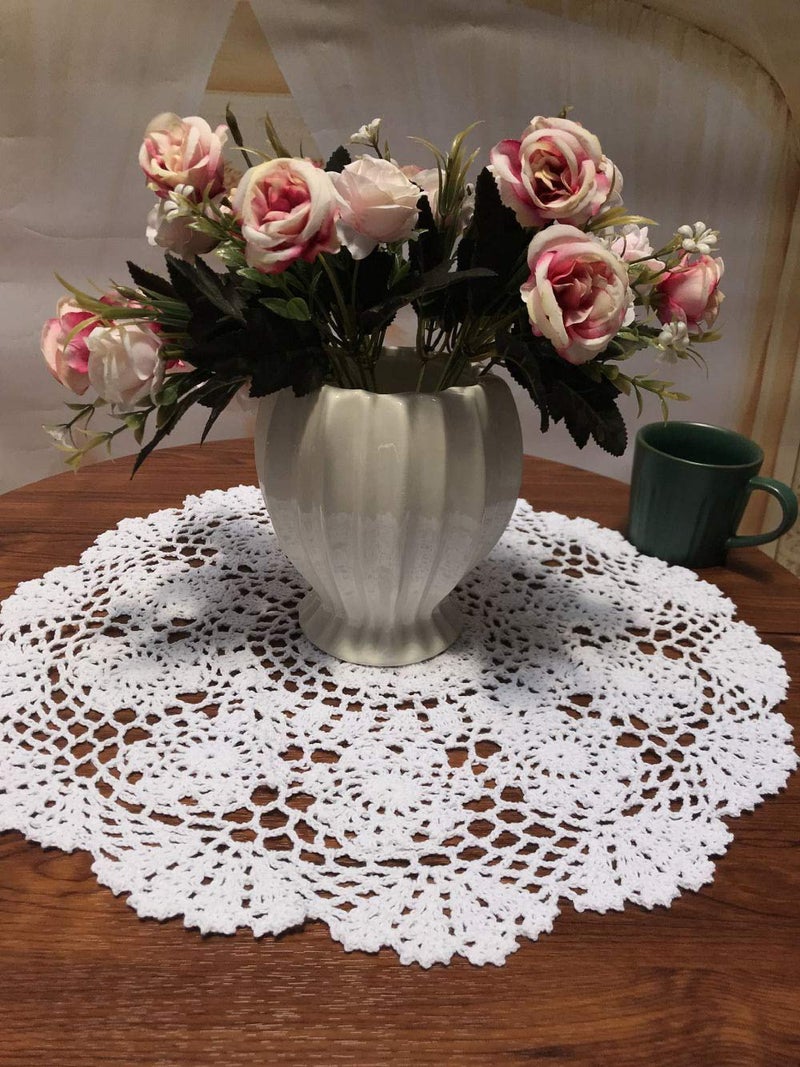 Damanni White Cotton Handmade Crochet Lace Tablecloth Doilies Table Overlay,Round,16 Inch,2PCS - Image 3